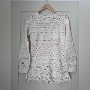 VTG Crochet Knit Cream Sweater - Hunters Run size Medium Boho Natural Fibers